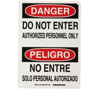 Brady nero e rosso su bianco Scudo bilingue, inglese e spagnolo, intestazione "Pericolo/Peligro", Legend "Inserisci personale non autorizzato//SOLO Entre Solo Personale autorizado", 1