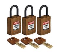Brady SafeKey - Lucchetto in nylon marrone, 2,5 cm, in plastica, con chiave Shkl, confezione da 3