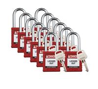 Brady SDPL-RED-38ST-KD12 - Set di lucchetti di sicurezza con chiave, 1 chiave per serratura, confezione da 12, colore: rosso