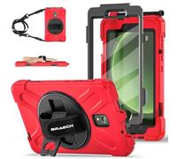 BRAECN Custodia per Galaxy Tab Active 5/Active 3, Antiurto Robusto Cover con Integrato Pellicola Prottetiva, Supporto Girevole a 360° e Cinturino a Mano, Portapenne, Tracolla Portatile, Rosso