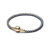 Braided 14 K Gold-Plated Box Chain Bracciale con Blue Textile Cord
