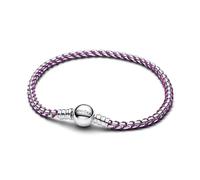 Braided sterling silver box chain bracelet with purple textile cord