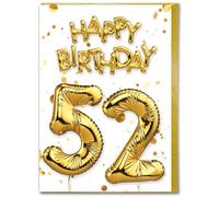 Brainbox Candy Biglietto di auguri per 52° compleanno, età 52 anni, bellissimo biglietto con palloncino in lamina d'oro bianca - biglietti di compleanno per lui, uomini, donne, amici