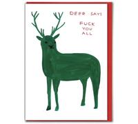Brainbox Candy Biglietto di Natale ufficiale David Shrigley, con scritta in lingua inglese "Deer Says F You", divertente e festivo umoristico, per lui, uomini, donne, amici, familiari