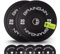 BRAINGAIN Piastra Olimpica con Bumper - Diverse Misure, Colore/Nero - Piastre da per Allenamento con Bilanciere (Nera, 2 x 20kg)