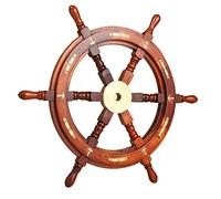Brainmart Handcrafted Brass & Wooden Ship Wheel | Premium Nautical Decor | Pirate Captain Boat Welcome Aboard Ship Steering Hanging Wheel for Home (18 Inches Anchor & Strips Ship Wheel).