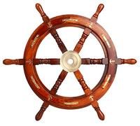Brainmart Handcrafted Brass & Wooden Ship Wheel | Premium Nautical Decor | Pirate Captain Boat Welcome Aboard Ship Steering Hanging Wheel for Home (30 Inches Anchor & Strips Ship Wheel).