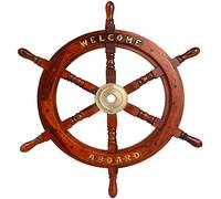 Brainmart Welcome Aboard - Natural Wood Handcrafts | Nautical Wooden Ship Wheel | Pirate Wall Ship Wheel | Hanging Wheel For Home Décor | (36 Inches Welcome Aboard With Wooden Handles Ship Wheel).