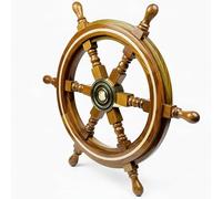 Brainmart Wooden Nautical Premium Handcrafts Ship Wheel - Brass Ring Home Decor with Hub | Wall Decor Hangings | (36 Inches Brass Ring Ship Wheel).