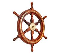 Brainmart Wooden Nautical Premium Handcrafts Ship Wheel - Brass Ring Home Decor with Hub | Wall Decor Hangings | (30 Inches Brass Ring Ship Wheel).