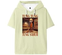 Brainrot Animali Tung Tung Tung Sahur Merch Maglietta con cappuccio a maniche corte Tee Donna Uomo Outdoor Streetwear Top, Beige, 3XL