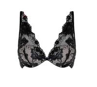 Bralette Donna con Ferretto Coppa B in Raffinato Pizzo con Coppe Super Push Up 2 taglie in più. Aria e Gel con Scollatura Profonda con Taglio Vela. Nero Tg 1
