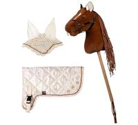 Brama West HKM Hobby Horse Premium Set - Cavallo con coperta di alta qualità e cappuccio per mosche in beige - con strass e ricami - Hobby Horsing per bambini (volpe scuro/beige)