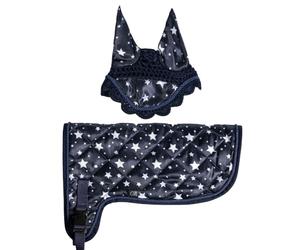 Brama West HKM Hobby Horse Set - Coperta e cuffia per mosche della serie HKM Print - perfetto per hobby Horsing & tornei (Navy con stelle)