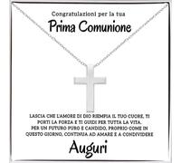 Bramart Collana a Croce Argento Sterling 925 Prima Comunione Placcatura in Oro, Bambino Regalo per lui Ragazzo compleanno natale - Cofanetto con DEDICA incluso (Prima Comunione - M1)
