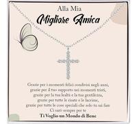 Bramart Collana a Croce Donna Argento Sterling 925 Sorella Amica Oro Idee Regali per lei Compleanno o Natale - Cofanetto con DEDICA incluso (Amica - Argento 925)