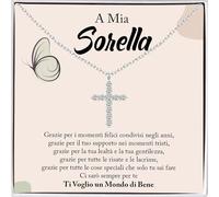 Bramart Collana a Croce Donna Argento Sterling 925 Sorella Amica Oro Idee Regali per lei Compleanno o Natale - Cofanetto con DEDICA incluso (Sorella - Argento 925)