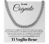 Bramart Collana Cubana Uomo Cognato Ti voglio un mondo di bene - Idee Regali per lui per Natale compleanno cognati - Cofanetto con DEDICA incluso (A mio Cognato - Argento)