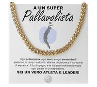 Bramart Collana Cubana Uomo Pallavolista idea regalo compleanno - Idee Regali per lui Natale Festa del papà - Ciondolo per Pallavolisti - Cofanetto con DEDICA incluso (Pallavolista 1 - Oro)