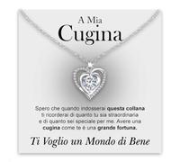Bramart Collana Cugina Donna con Pietra di Zirconia Cubica e Finitura in Oro Argento Idea Regalo Compleanno Natale per lei cugine idee regali - Cofanetto con DEDICA incluso.