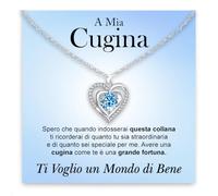 Bramart Collana Cugina Donna con Pietra di Zirconia Cubica e Finitura in Oro Argento Idea Regalo Compleanno Natale per lei cugine idee regali - Cofanetto con DEDICA incluso.