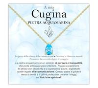 Bramart Collana Cugina Pietra Acquamarina Regali per lei in Argento Sterling 925 Idea Regalo per cugine Natale Compleanno Motivazionale - Cofanetto con DEDICA incluso (Pietra Acquamarina Cugina oro)