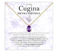 Bramart Collana Cugina Pietra Ametista Regali per lei Idea Regalo per cugine Argento Oro Natale Compleanno Motivazionale - Cofanetto con DEDICA incluso
