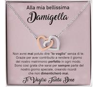 Bramart Collana Donna Alla mia Damigella Ti voglio un Mondo di Bene Finitura Argento, Oro Idee Regali per lei Compleanno, Natale - Cofanetto con DEDICA incluso (Damigella 3)