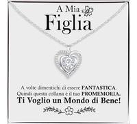Bramart Collana Donna Argento Sterling 925 con Zirconia Cubica A mia Figlia Finitura in Oro, Regalo per lei - Cofanetto con DEDICA incluso (Argento (A mia Figlia), Argento sterling)