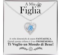 Bramart Collana Donna Argento Sterling 925 con Zirconia Cubica A mia Figlia Finitura in Oro, Regalo per lei - Cofanetto con DEDICA incluso (A mia Figlia 2, Argento sterling)
