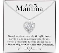 Bramart Collana Donna Argento Sterling 925 con Zirconia Cubica A mia Mamma Finitura in Oro, Regalo per lei - Cofanetto con DEDICA incluso (Argento (A mia Mamma), Argento sterling)