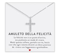 Bramart Collana Donna Croce Amuleto della Felicità Portafortuna Protezione Argento Sterling 925 Idee Regalo Originali per Lei Compleanno Natale Cofanetto con DEDICA incluso (Amuleto Felicità - Donna)