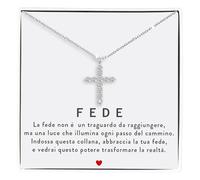Bramart Collana Donna Croce Fede in Argento Sterling 925 Idee Regalo Religiose Originali per Lei Per Comunione Cresima Compleanno Natale COFANETTO CON DEDICA INCLUSO (Fede - Donna)