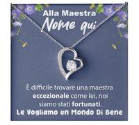 Bramart Collana Donna Maestra Regalo Insegnante Argento Idee Regali per lei Dedica Natale Fine anno scuola - Cofanetto con DEDICA incluso (Argento - Maestra Pers)