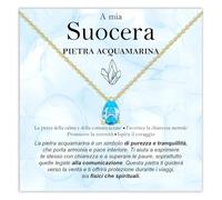 Bramart Collana Suocera Pietra Acquamarina Regali per lei Idea Regalo per cognate Argento Oro Natale Compleanno Motivazionale - Cofanetto con DEDICA incluso (Pietra Acquamarina Suocera oro)