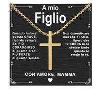 Bramart Collana Uomo Compleanno Figlio Idee Regali per lui Catena con Croce Pendente - Ciondolo Idea Regalo Natale Compleanno - Cofanetto con DEDICA incluso (A mio Figlio Oro)