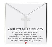 Bramart Collana Uomo Croce Amuleto della Felicità Portafortuna Protezione Argento Sterling 925 Idee Regalo Originali per Lui Compleanno Natale Cofanetto con DEDICA incluso (Amuleto Felicità - Uomo)
