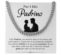 Bramart Regalo Padrino Uomo Collana Cubana in Acciaio Inox Lucidato di Altissima qualità Idea Regalo per lui Padrini - Cofanetto con DEDICA incluso (Padrino)