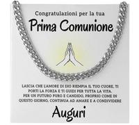 Bramart Regalo Prima Comunione Uomo Collana Cubana in Acciaio Inox Lucidato di Altissima qualità Idea Regalo per lui Cresima - Cofanetto con DEDICA incluso (Prima Comunione)