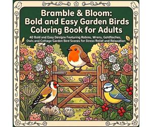 Bramble & Bloom: Bold and Easy Garden Birds Coloring Book for Adults: 40 Bold and Easy Designs Featuring Robins, Wrens, Goldfinches, Owls and Cottage ... Bird Scenes for Stress Relief and Relaxation