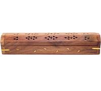 Bramble & Jones Foglia-legno massello incenso Joss Sticks Storage Box con costruito in Ash Catcher e bruciatore cono, marrone, 33,8 x 7,2 x 7,2 cm