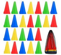 Bramble Pack de 24 Pequeños Conos de Tráfico 18 cm | Rojo, Azul, Verde, Amarillo | Ideal para Fiestas, Entrenamiento y Actividades Educativas