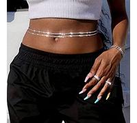 Bramian Crystal Catena in vita Argento Belly Strass Catene per il corpo Accessori per gioielli in vita da spiaggia per donne e ragazze