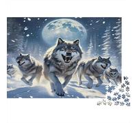 Branco di lupi sulla neve Puzzle per Adulti Puzzle 1000 Pezzi Materiale Carta Foresta al chiaro di luna Relax Concentrazione Famiglia Regalo 52x38cm/1000pcs