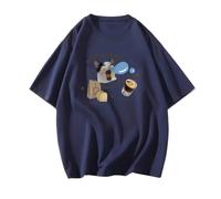 Brand-dashcos Tee Estivo Gattino Carino Che sbadiglia Stampato a Manica Corta Allentato per Uomini e Donne Che Vestono Una Maglietta Casua