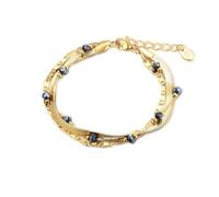 #Brand Gioielli Bracciale Donna, Triplo Filo con Cristalli Neri, Dorato, 16cm + 3cm Estensione, Acciaio Inox Anallergico