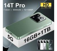 Brand New 14T Pro Smartphone 5G 7.3HD Doppia SIM Card 22G + 2TB Telefono cellulare 8000mAh Android Versione globale Telefoni cellulari Cellulari Silver