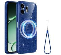 BRAND SET Cover Glitter con Anello Magnetico per OnePlus N6, Blu | Cover Glitter con laccetto da polso, interno morbido in microfibra, angoli rinforzati e bordi rialzati.