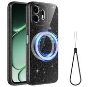 BRAND SET Cover Glitter con Anello Magnetico per OnePlus N6, Nero | Cover Glitter con laccetto da polso, interno morbido in microfibra, angoli rinforzati e bordi rialzati.