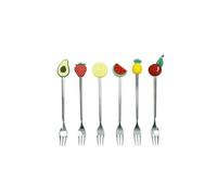 Brandani 50034 FORCHETTINA SILVER FRUTTI ASS SET 6 PZ INOX/SILICONE, 16 cm